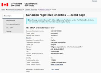 CRA Charity Listing Screenshot